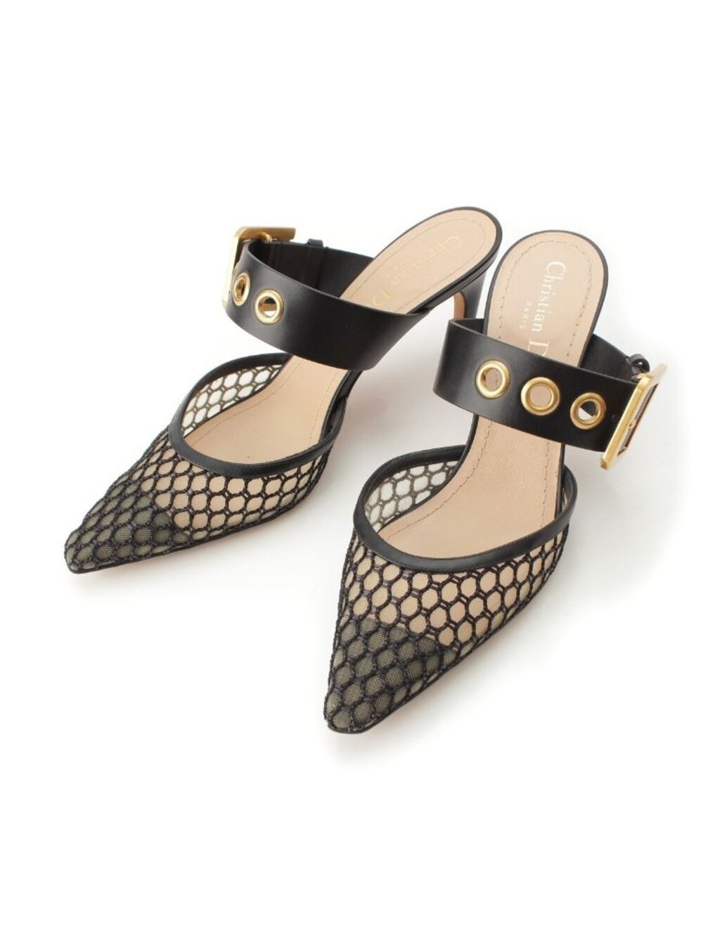 Dior D-dior Mesh Strap Pumps Mules Shoes Black
